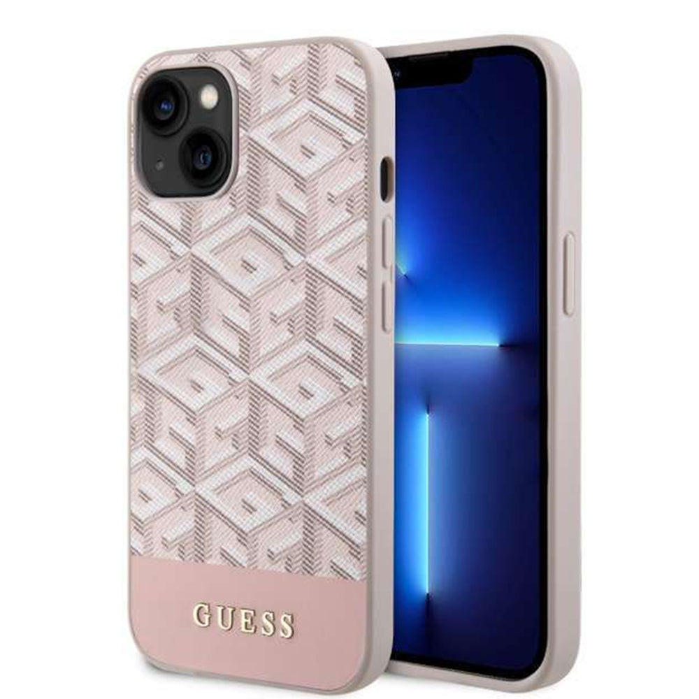 Husa MagSafe pentru Apple iPhone 14, Guess, GCube Stripes, Roz
