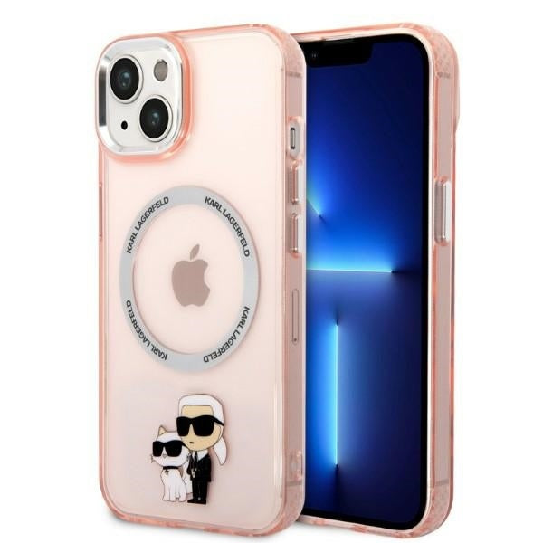 Husa MagSafe pentru Apple iPhone 14, Karl Lagerfeld, Ikonik Karl & Choupette, Roz