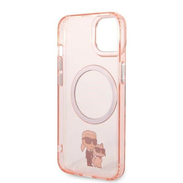 Husa MagSafe pentru Apple iPhone 14, Karl Lagerfeld, Ikonik Karl & Choupette, Roz