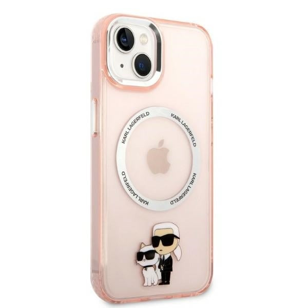 Husa MagSafe pentru Apple iPhone 14, Karl Lagerfeld, Ikonik Karl & Choupette, Roz