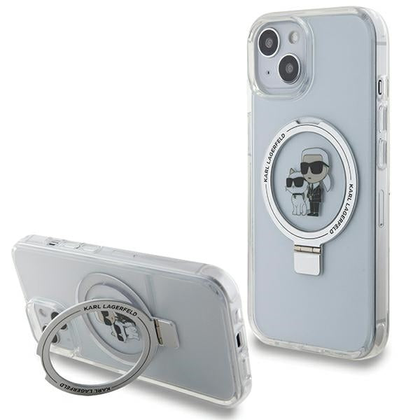 Husa MagSafe pentru Apple iPhone 14, Karl Lagerfeld, Ring Stand Karl & Choupette, Alba