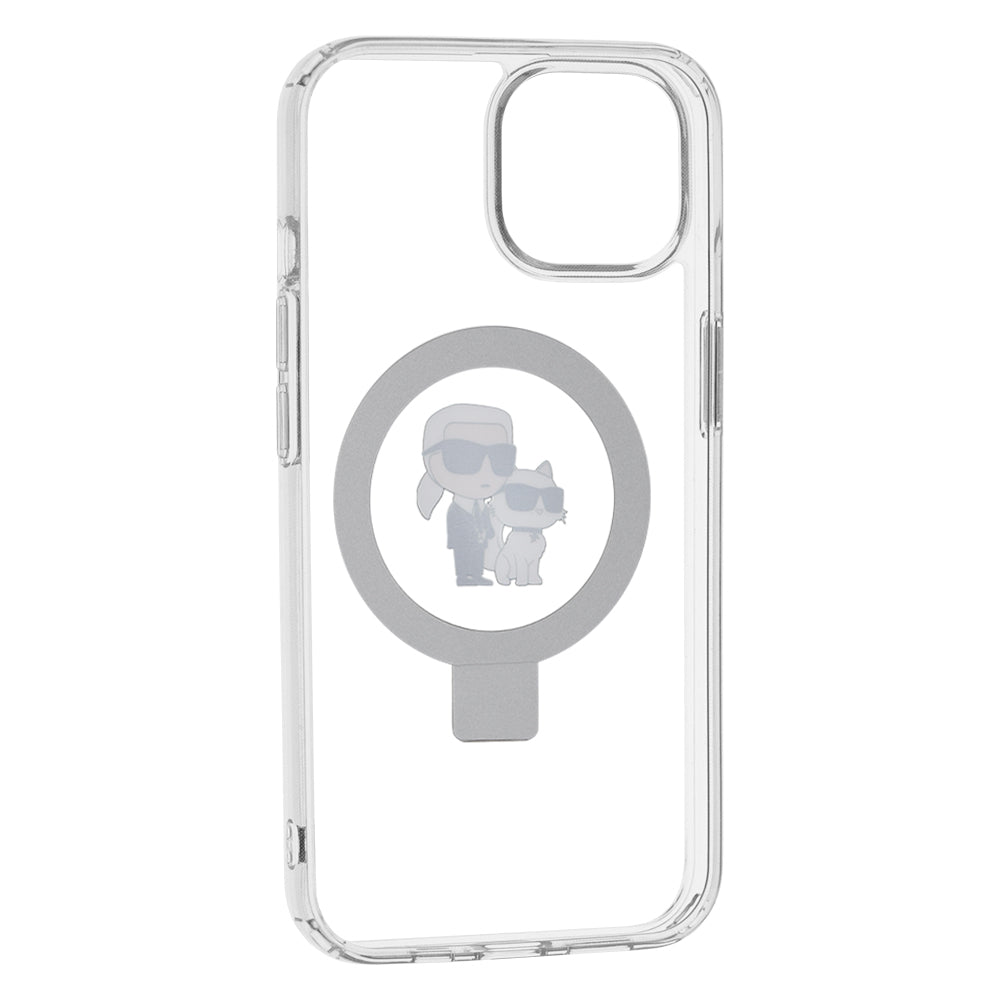 Husa MagSafe pentru Apple iPhone 14, Karl Lagerfeld, Ring Stand Karl & Choupette, Alba