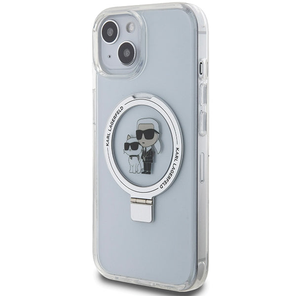 Husa MagSafe pentru Apple iPhone 14, Karl Lagerfeld, Ring Stand Karl & Choupette, Alba