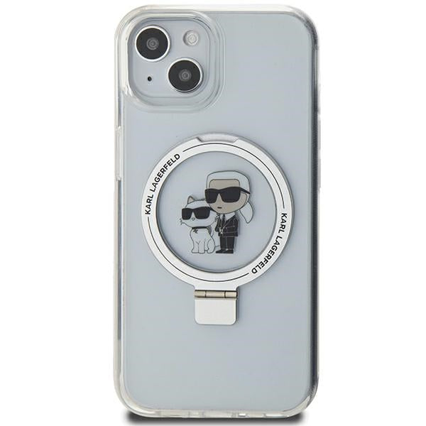 Husa MagSafe pentru Apple iPhone 14, Karl Lagerfeld, Ring Stand Karl & Choupette, Alba
