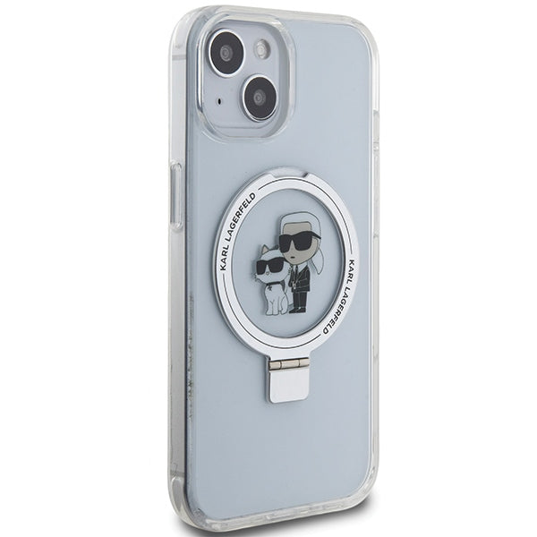 Husa MagSafe pentru Apple iPhone 14, Karl Lagerfeld, Ring Stand Karl & Choupette, Alba