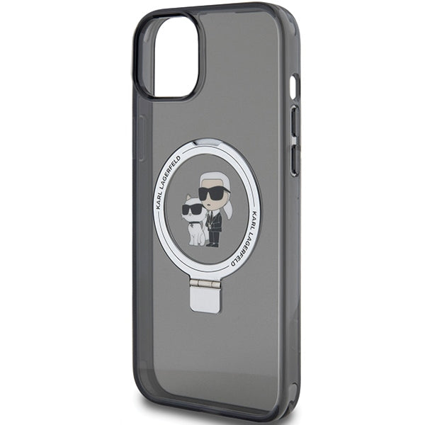 Husa MagSafe pentru Apple iPhone 14, Karl Lagerfeld, Ring Stand Karl & Choupette, Neagra