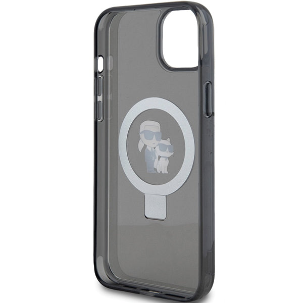 Husa MagSafe pentru Apple iPhone 14, Karl Lagerfeld, Ring Stand Karl & Choupette, Neagra