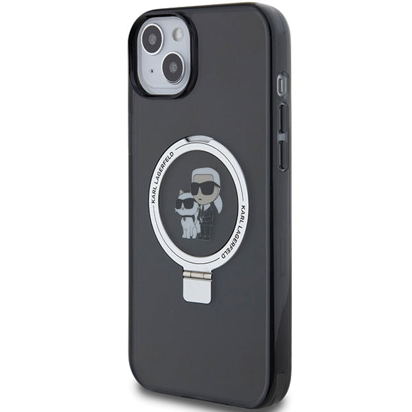 Husa MagSafe pentru Apple iPhone 14, Karl Lagerfeld, Ring Stand Karl & Choupette, Neagra