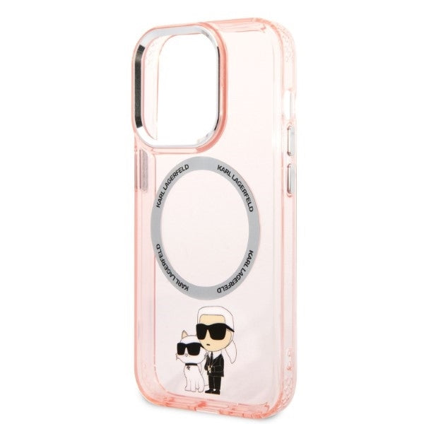 Husa MagSafe pentru Apple iPhone 14 Pro, Karl Lagerfeld, Ikonik Karl & Choupette, Roz