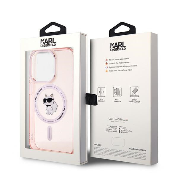 Husa MagSafe pentru Apple iPhone 14 Pro, Karl Lagerfeld, IML Choupette, Roz