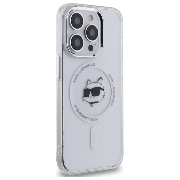 Husa MagSafe pentru Apple iPhone 14 Pro, Karl Lagerfeld, IML Metal Choupette's Head, Alba