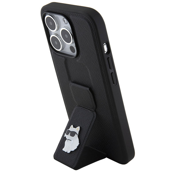 Husa MagSafe pentru Apple iPhone 14 Pro, Karl Lagerfeld, Saffiano Gripstand Choupette, Neagra