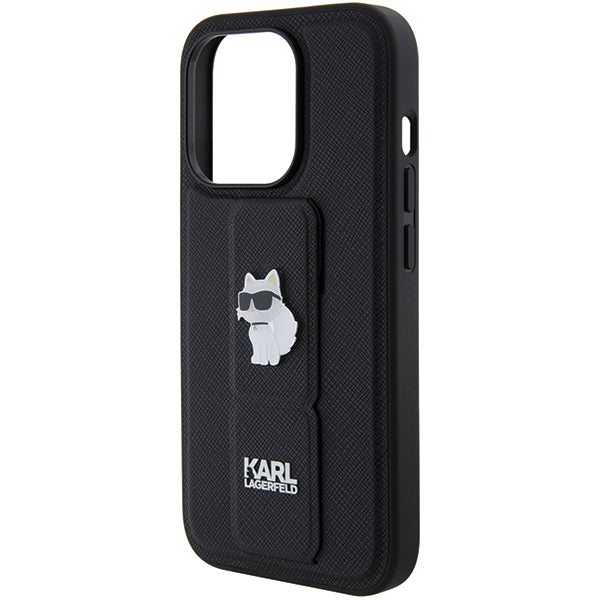 Husa MagSafe pentru Apple iPhone 14 Pro, Karl Lagerfeld, Saffiano Gripstand Choupette, Neagra