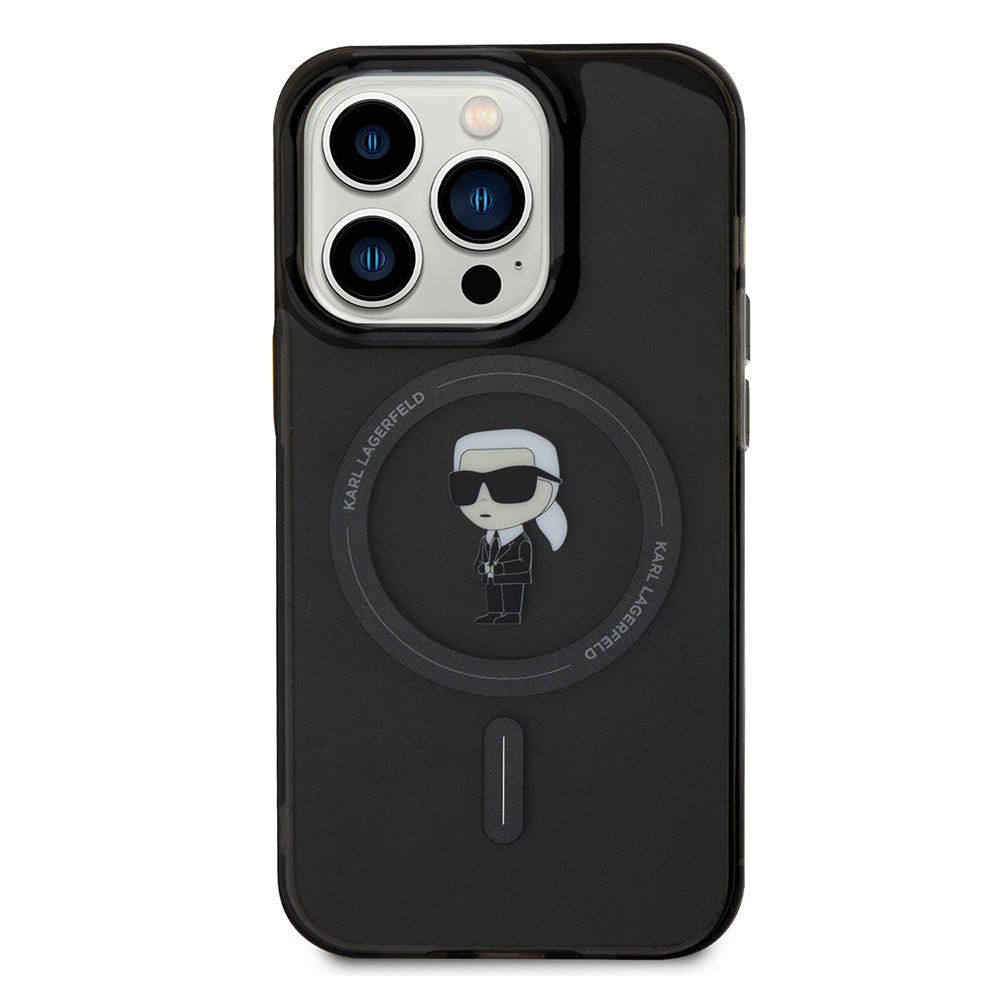 Husa MagSafe pentru Apple iPhone 14 Pro Max, Karl Lagerfeld, IML Ikonik Karl, Neagra