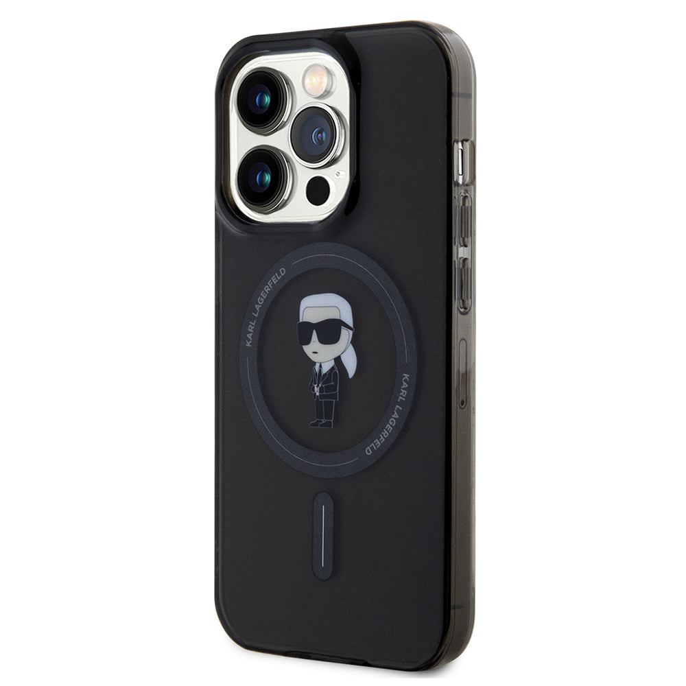 Husa MagSafe pentru Apple iPhone 14 Pro Max, Karl Lagerfeld, IML Ikonik Karl, Neagra