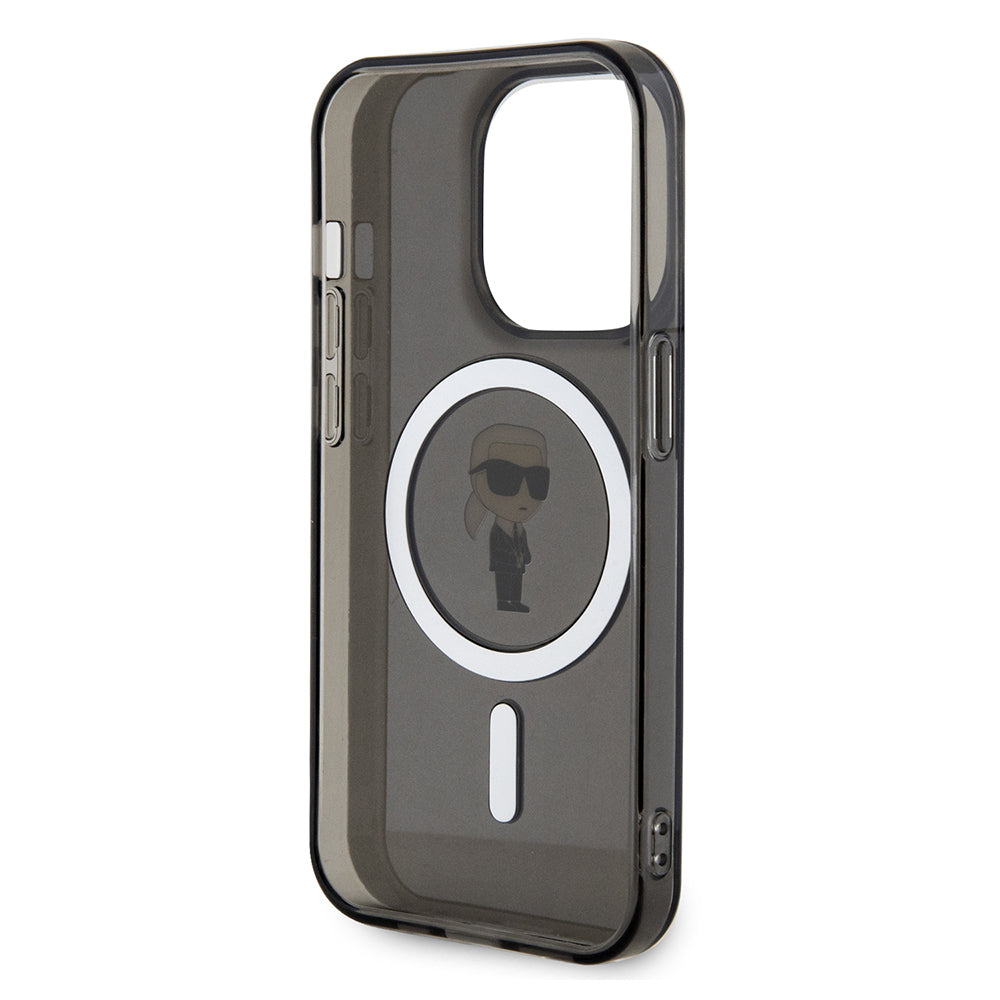 Husa MagSafe pentru Apple iPhone 14 Pro Max, Karl Lagerfeld, IML Ikonik Karl, Neagra