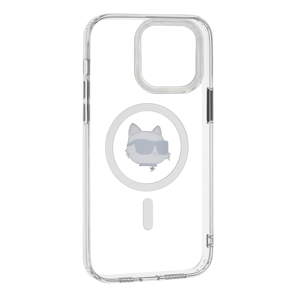 Husa MagSafe pentru Apple iPhone 14 Pro Max, Karl Lagerfeld, IML Metal Choupette's Head, Alba