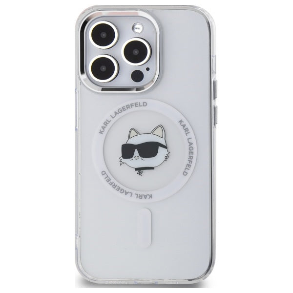 Husa MagSafe pentru Apple iPhone 14 Pro Max, Karl Lagerfeld, IML Metal Choupette's Head, Alba