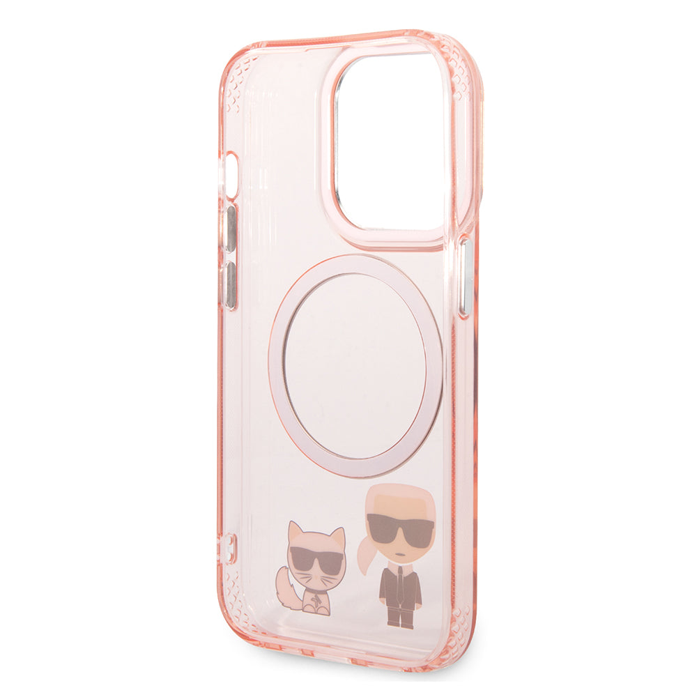 Husa MagSafe pentru Apple iPhone 14 Pro Max, Karl Lagerfeld, Karl & Choupette Aluminium, Roz