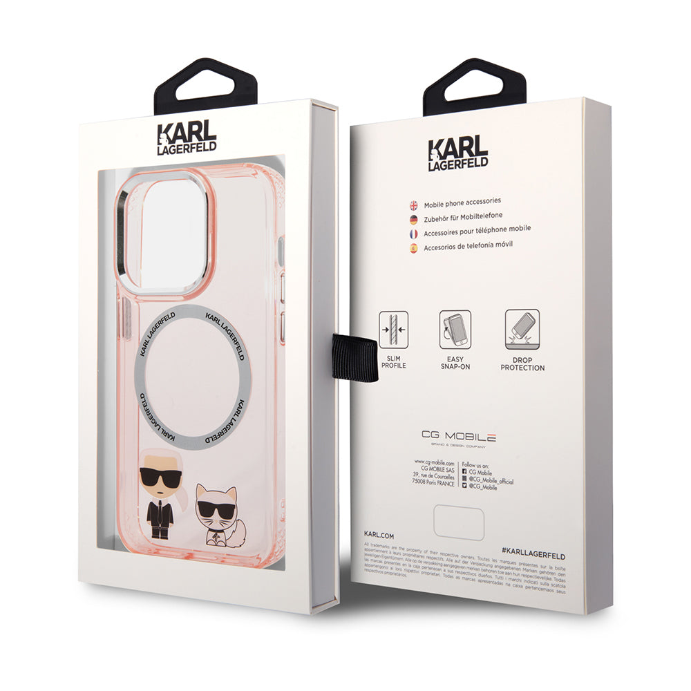 Husa MagSafe pentru Apple iPhone 14 Pro Max, Karl Lagerfeld, Karl & Choupette Aluminium, Roz