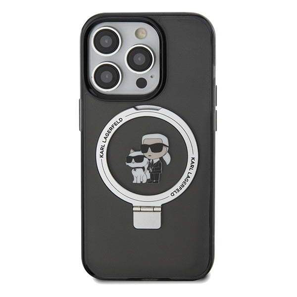 Husa MagSafe pentru Apple iPhone 14 Pro Max, Karl Lagerfeld, Ring Stand Karl & Choupette, Neagra