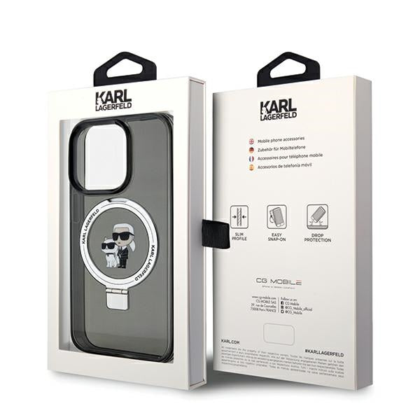 Husa MagSafe pentru Apple iPhone 14 Pro Max, Karl Lagerfeld, Ring Stand Karl & Choupette, Neagra