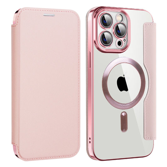 Husa MagSafe pentru Apple iPhone 14 Pro Max, Techsuit, SmartMag Book, Roz