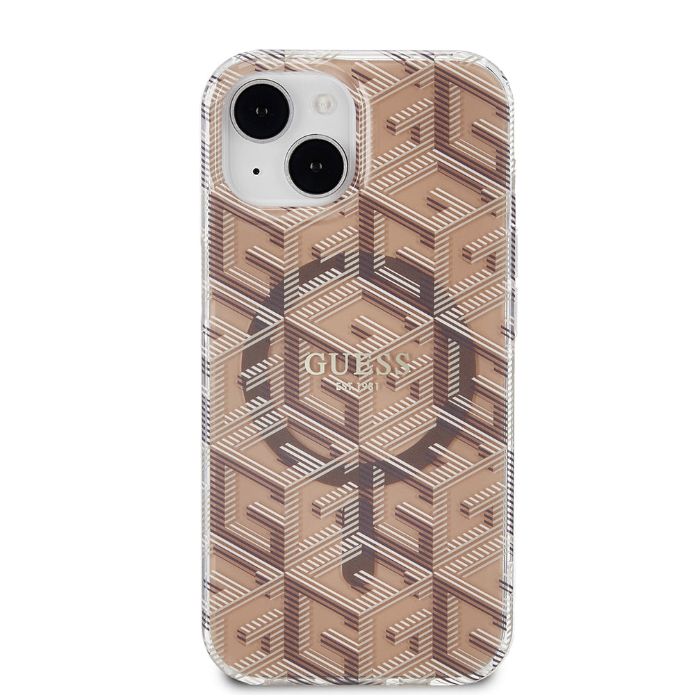 Husa MagSafe pentru Apple iPhone 15, Guess, IML Gcube, Maro