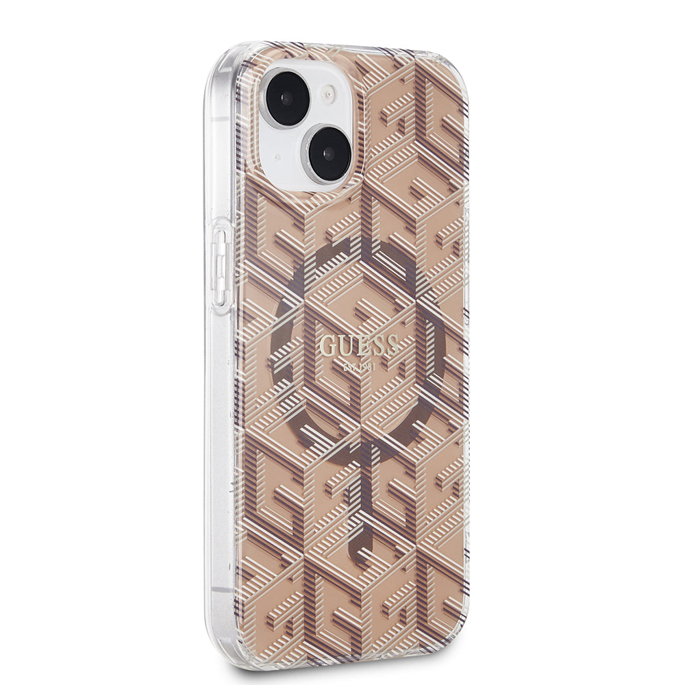 Husa MagSafe pentru Apple iPhone 15, Guess, IML Gcube, Maro