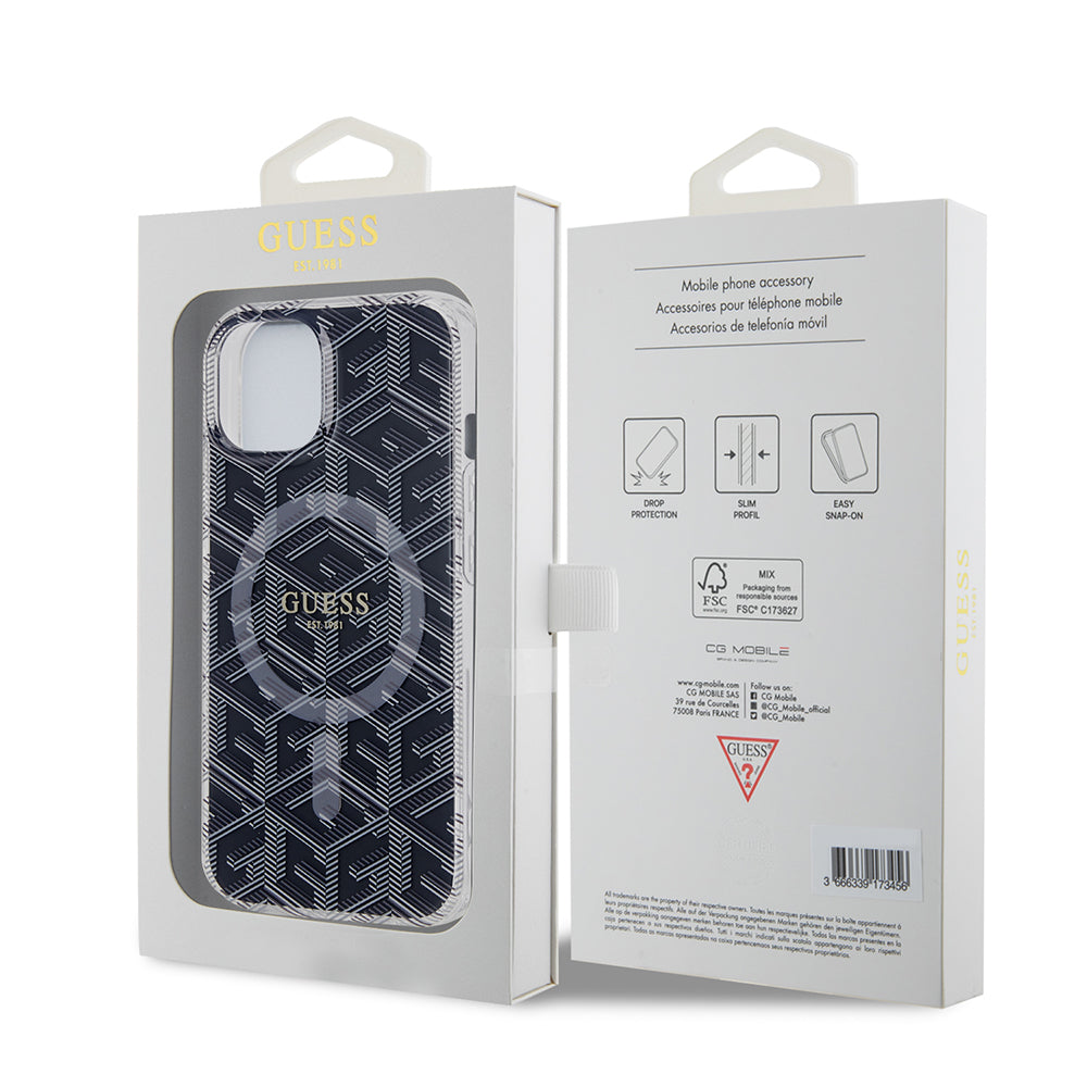 Husa MagSafe pentru Apple iPhone 15, Guess, IML Gcube, Neagra