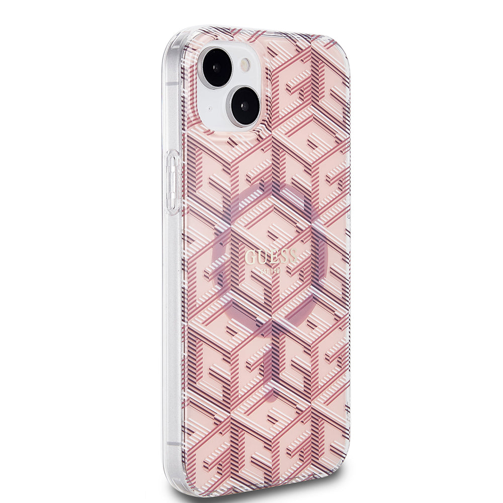Husa MagSafe pentru Apple iPhone 15, Guess, IML Gcube, Roz