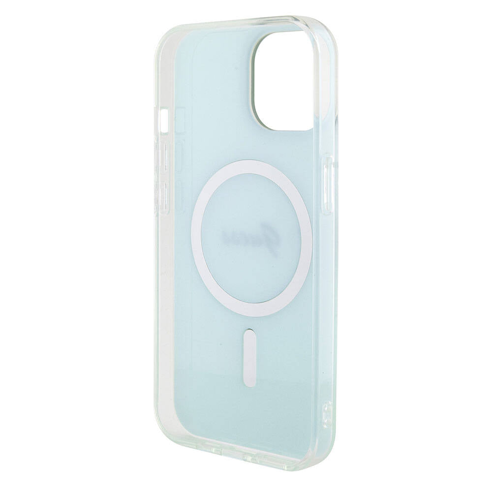 Husa MagSafe pentru Apple iPhone 15, Guess, IML Iridescent, Turcoaz