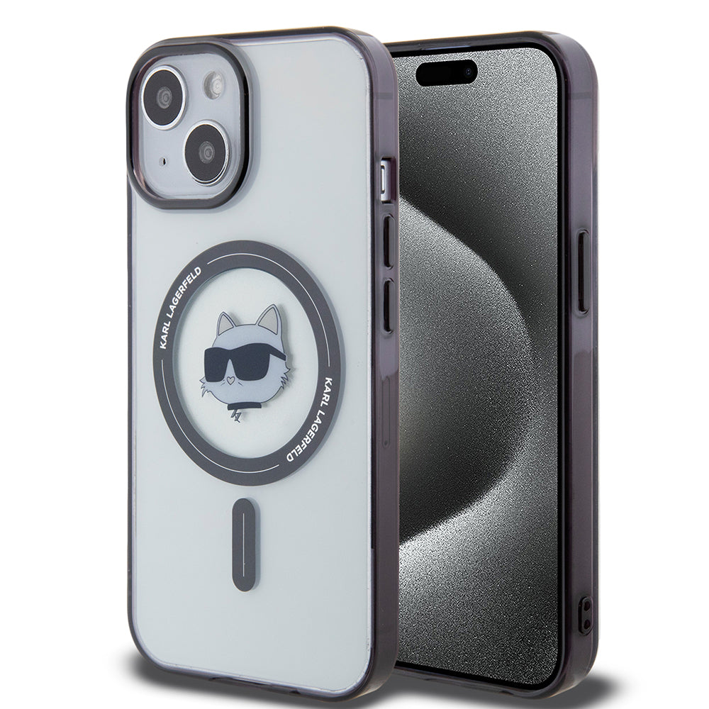 Husa MagSafe pentru Apple iPhone 15, Karl Lagerfeld, IML Choupette's Head, Transparenta