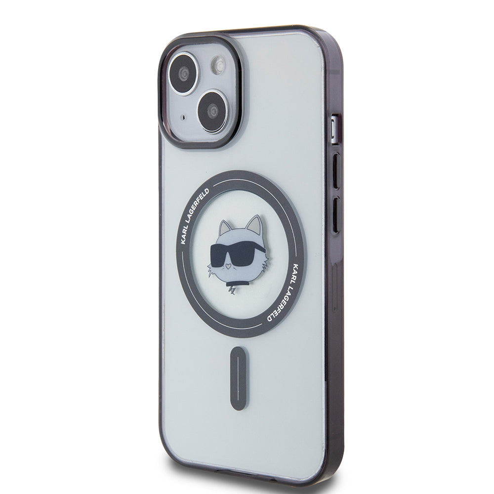 Husa MagSafe pentru Apple iPhone 15, Karl Lagerfeld, IML Choupette's Head, Transparenta