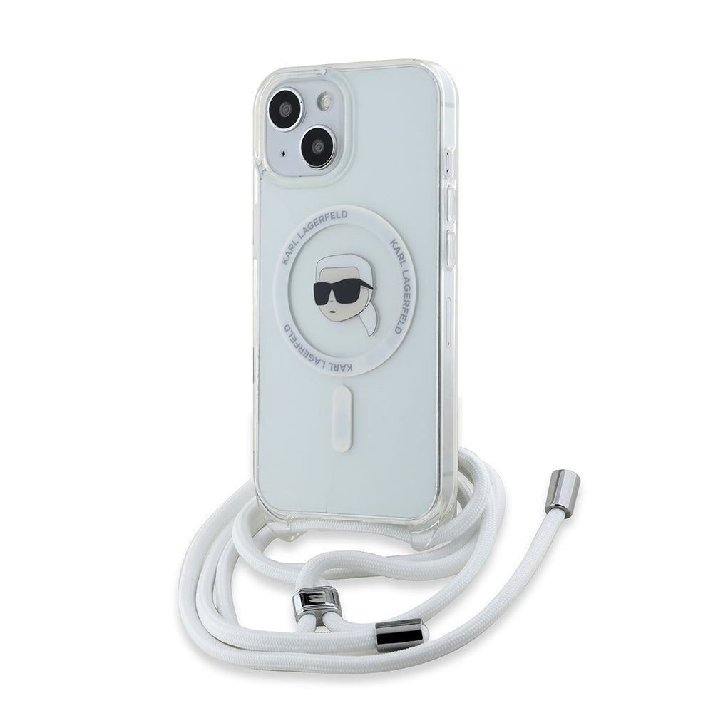 Husa MagSafe pentru Apple iPhone 15, Karl Lagerfeld, IML Crossbody Karl's Head, Transparenta