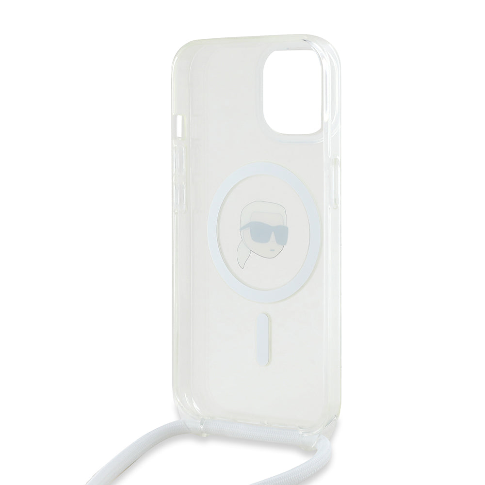 Husa MagSafe pentru Apple iPhone 15, Karl Lagerfeld, IML Crossbody Karl's Head, Transparenta