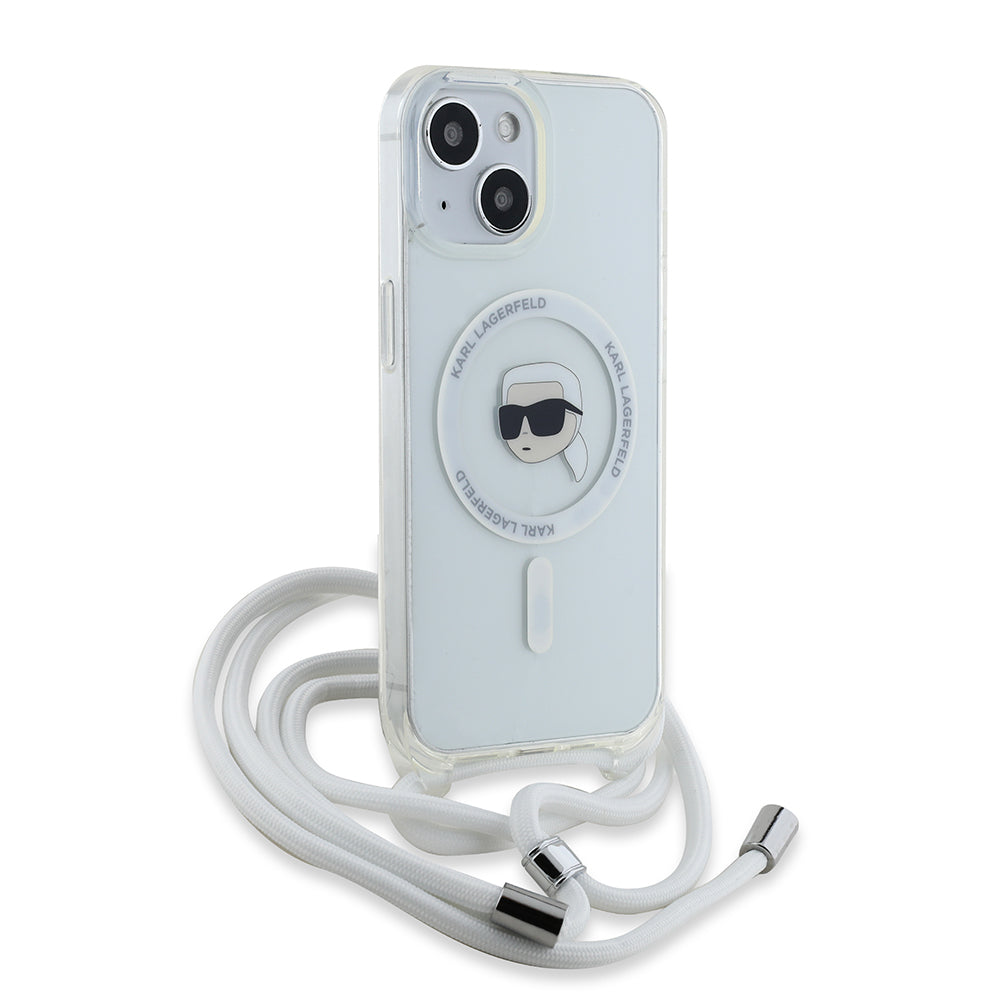 Husa MagSafe pentru Apple iPhone 15, Karl Lagerfeld, IML Crossbody Karl's Head, Transparenta