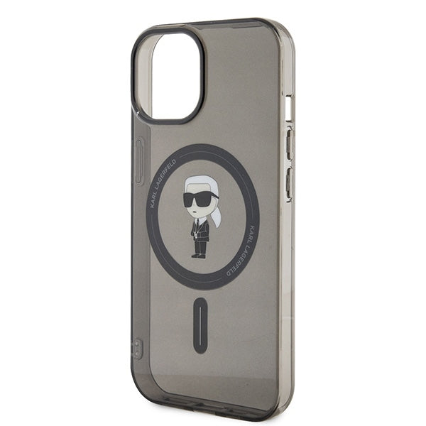 Husa MagSafe pentru Apple iPhone 15, Karl Lagerfeld, IML Ikonik Karl, Neagra