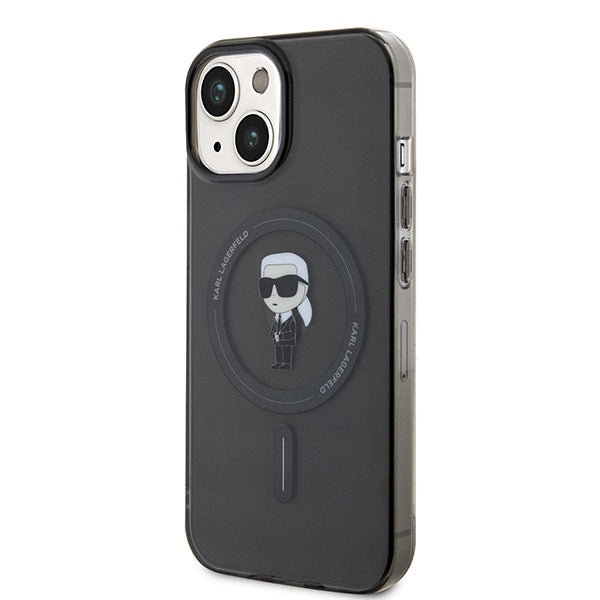 Husa MagSafe pentru Apple iPhone 15, Karl Lagerfeld, IML Ikonik Karl, Neagra