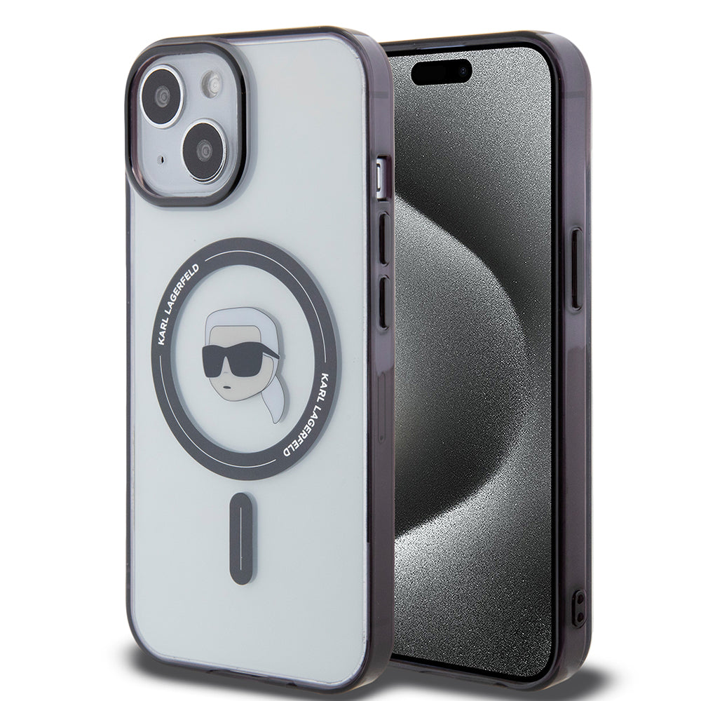 Husa MagSafe pentru Apple iPhone 15, Karl Lagerfeld, IML Karl's Head, Transparenta