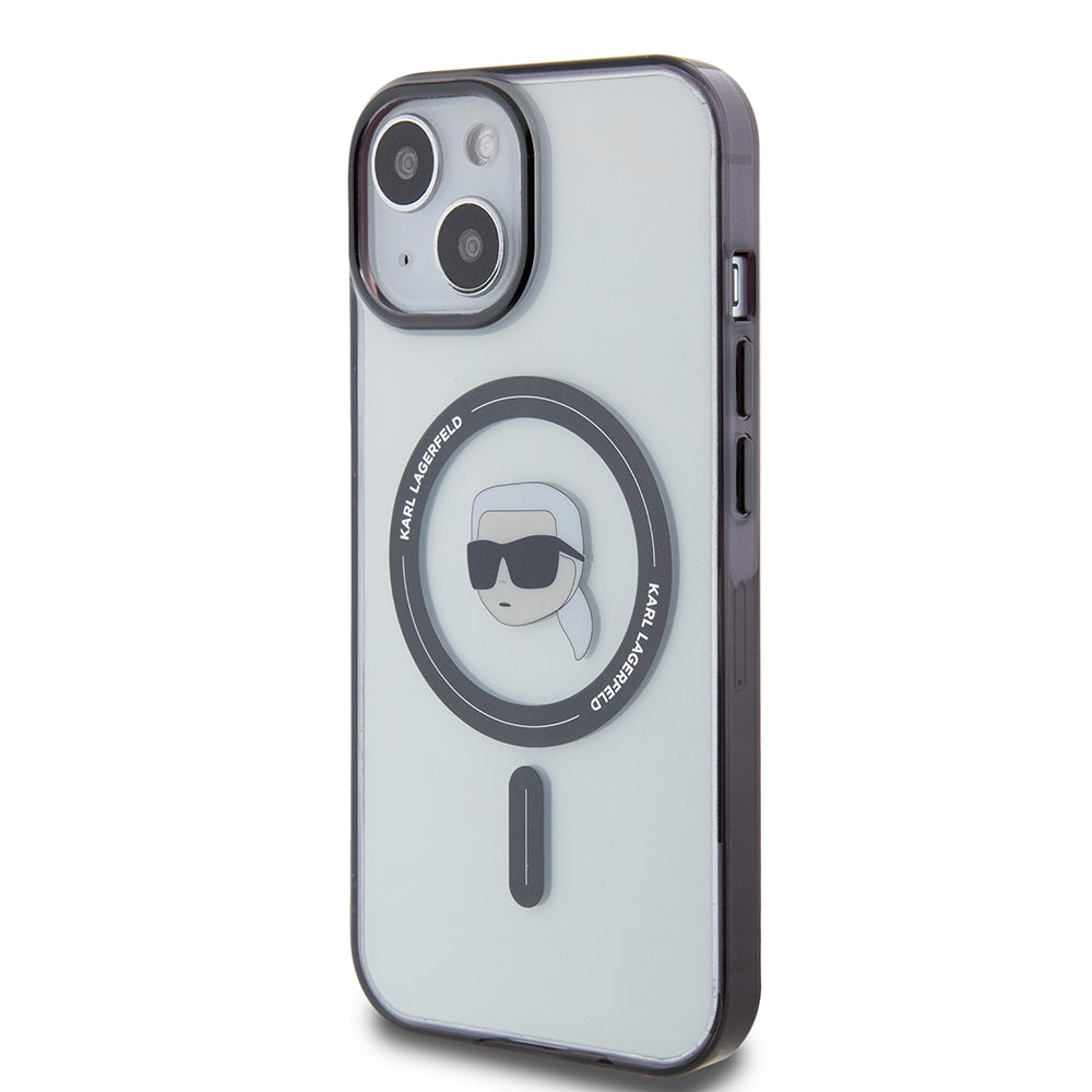 Husa MagSafe pentru Apple iPhone 15, Karl Lagerfeld, IML Karl's Head, Transparenta