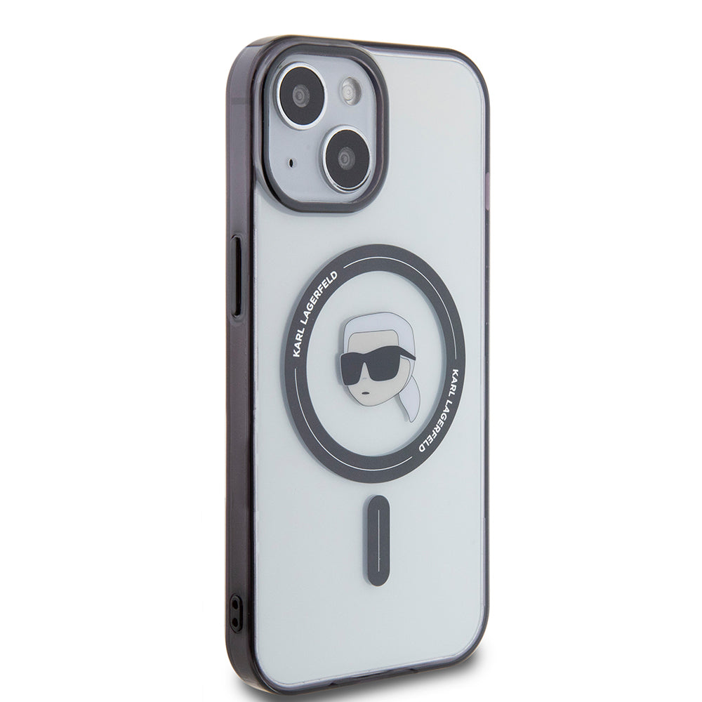 Husa MagSafe pentru Apple iPhone 15, Karl Lagerfeld, IML Karl's Head, Transparenta
