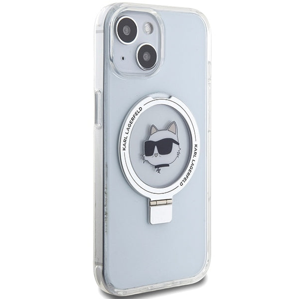 Husa MagSafe pentru Apple iPhone 15 Plus / 14 Plus, Karl Lagerfeld, Ring Stand Choupette's Head, Alba
