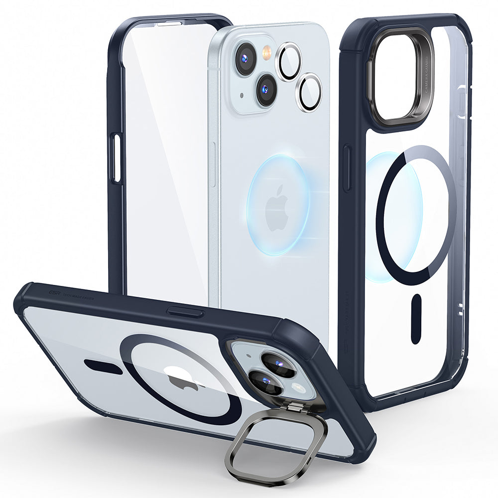 Husa MagSafe pentru Apple iPhone 15 Plus, ESR, Armor Tough Kickstand, Bleumarin Transparenta