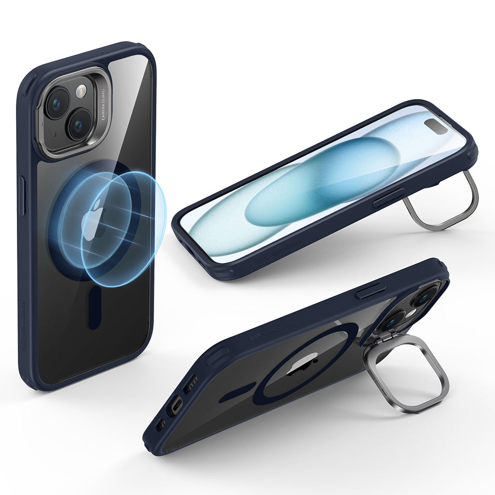 Husa MagSafe pentru Apple iPhone 15 Plus, ESR, Classic Hybrid Kickstand, Bleumarin Transparenta