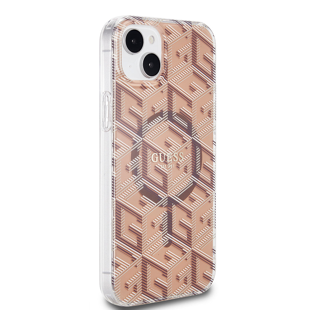 Husa MagSafe pentru Apple iPhone 15 Plus, Guess, IML Gcube, Maro