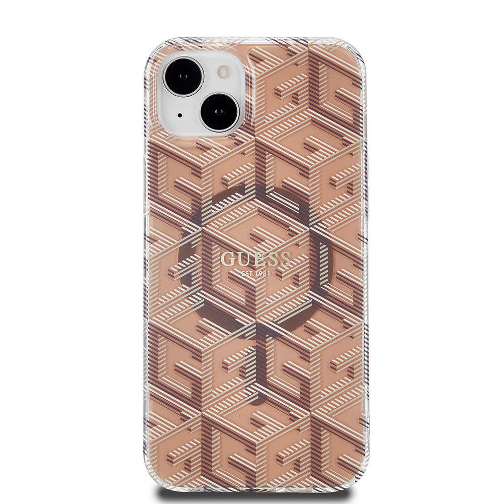 Husa MagSafe pentru Apple iPhone 15 Plus, Guess, IML Gcube, Maro