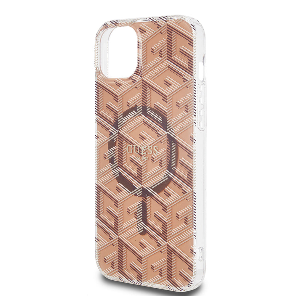 Husa MagSafe pentru Apple iPhone 15 Plus, Guess, IML Gcube, Maro