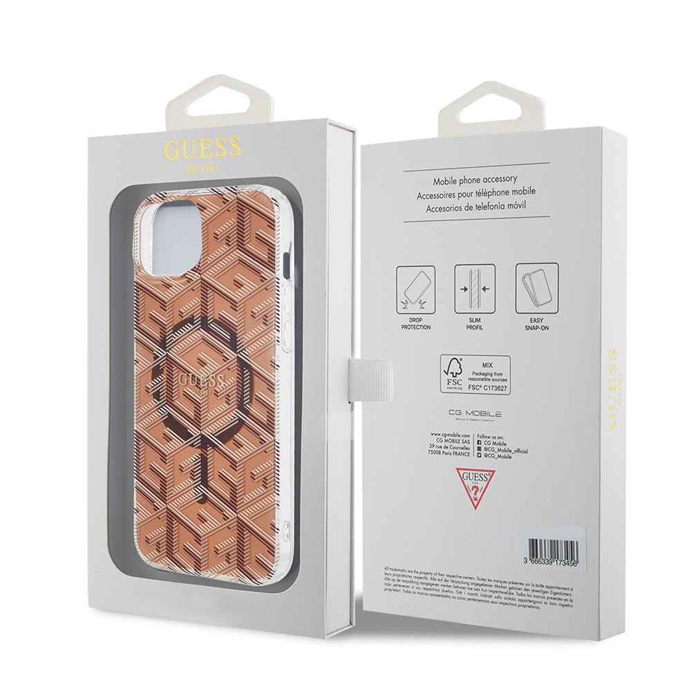 Husa MagSafe pentru Apple iPhone 15 Plus, Guess, IML Gcube, Maro