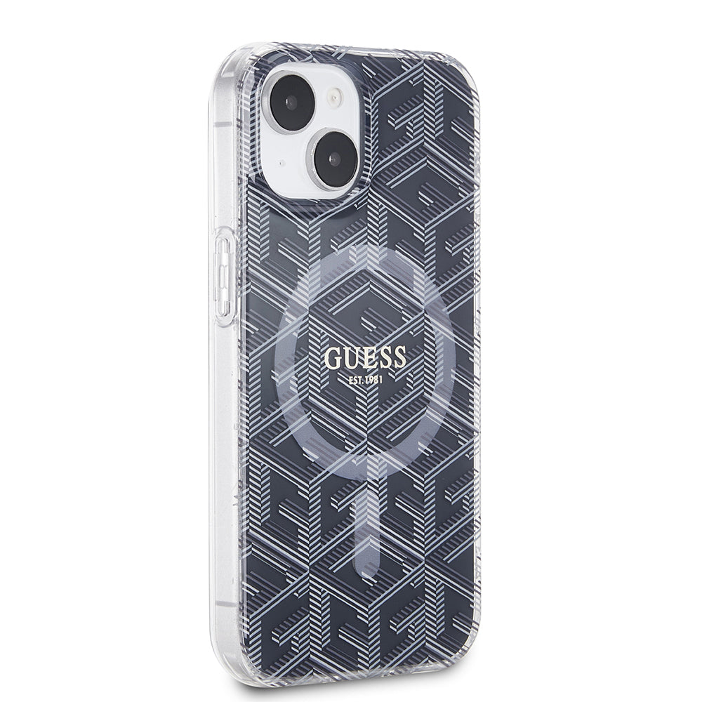 Husa MagSafe pentru Apple iPhone 15 Plus, Guess, IML Gcube, Neagra
